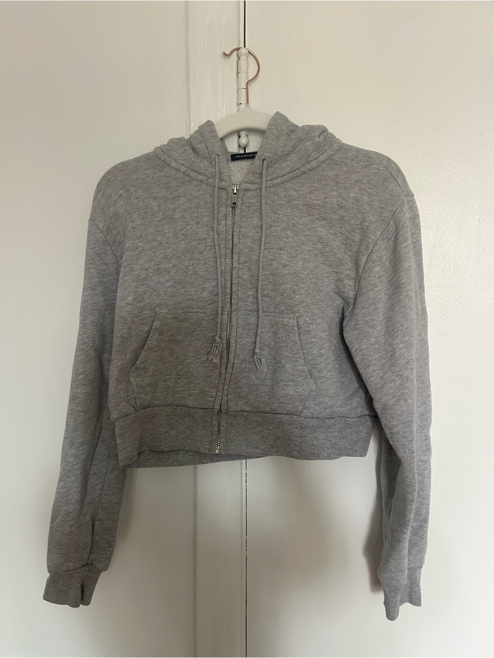 Brandy Melville Light Gray Cropped Zip Hoodie